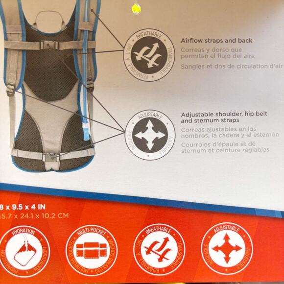 Coleman Revel Hydration Pack 8L Blue Yellow Gray BRAND NEW Water Bladder Sealed - Picture 5 of 13